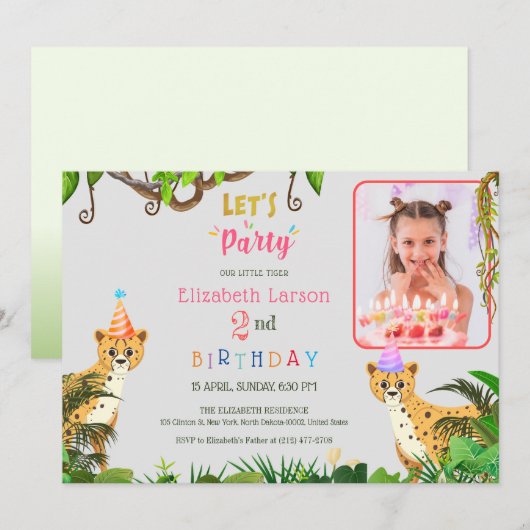 Kinder Oerwoud Safari Tijger Thema Verjaardag Kaart (Voorkant / Achterkant)