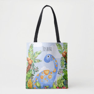Kinder Oerwoud Waterverf Dinosaurus met Naam Jonge Tote Bag
