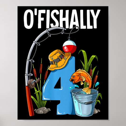 Kinder O'fishally 4 jaar oud 4e verjaardag Gevist Poster (Voorkant)