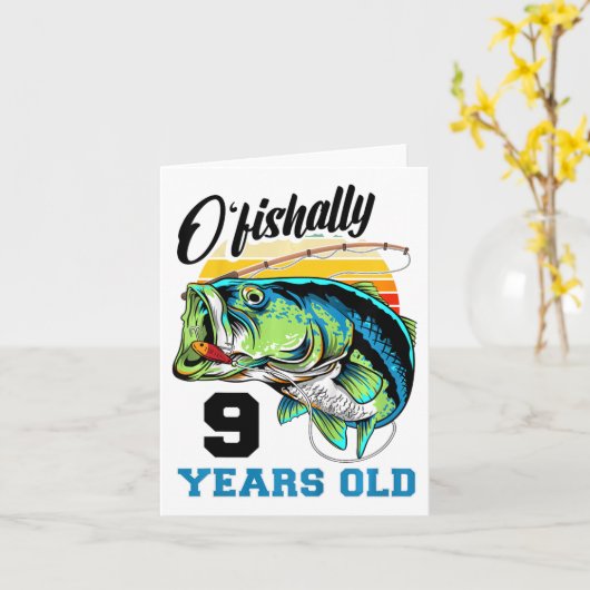 Kinder O'fishally 9 jaar oud 9e verjaardag Vissen  Kaart (Gele Bloem)