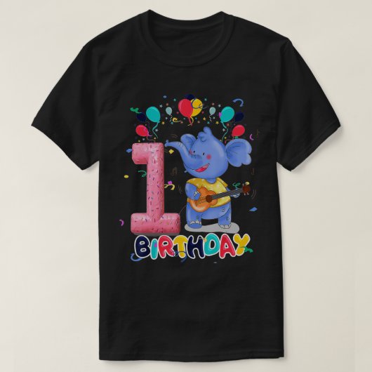 Kinder olifant Birthday 1 jaar oude jongen 1e El T-shirt (Design voorkant)