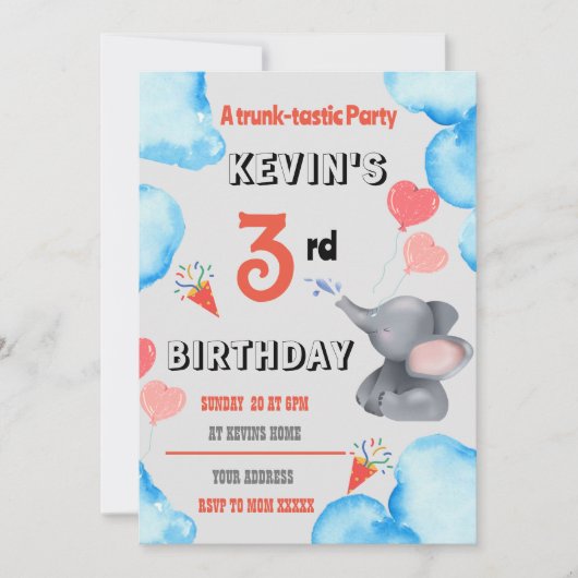 Kinder Olifant theam verjaardagsfeestje Uitnodigin Kaart (Voorkant)