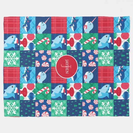 Kinder onder het Zee Christmas Patchwork Quilt Fleece Deken (Voorkant (Horizontaal))