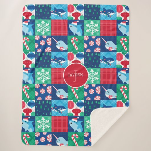 Kinder onder het Zee Christmas Patchwork Quilt Sherpa Deken (Voorkant)