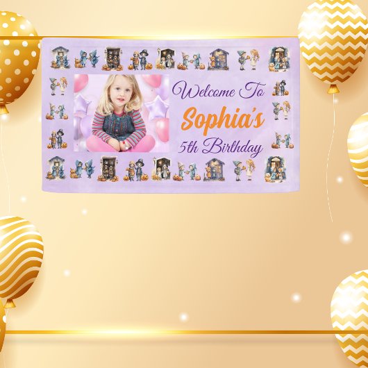 Kinder op Halloween Paarse Theme Kids Verjaardag Spandoek