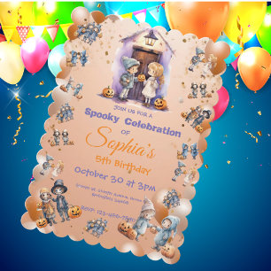 Kinder op Halloween Theme Uitnodigen voor Kids Bir Kaart