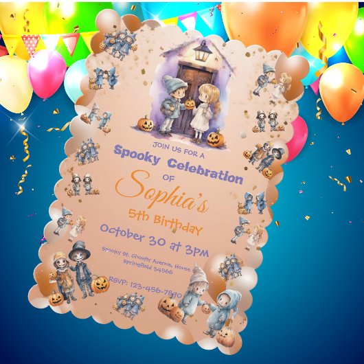 Kinder op Halloween Theme Uitnodigen voor Kids Bir Kaart