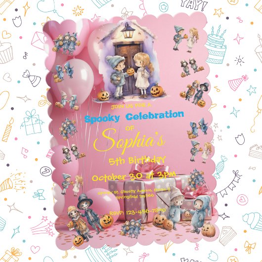 Kinder op Halloween Theme Uitnodigen voor Kids Bir Kaart