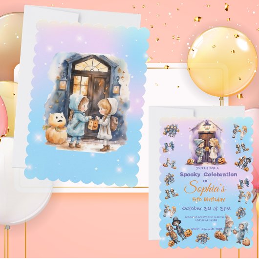 Kinder op Halloween Theme Uitnodigen voor Kids Bir Kaart