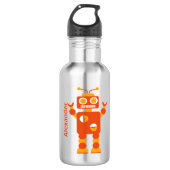 Kinder Oranje Crazy Boy Robot gepersonaliseerd Waterfles (Voorkant)