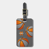 kinder oranje grijze basketbal team kleuren bagagelabel (Voorkant verticaal)