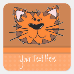 Kinder Oranje Tiger Stripe Cat gepersonaliseerd Vierkante Sticker