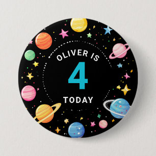 Kinder Outer Space Planets Verjaardag Naam Badge Ronde Button 7,6 Cm