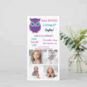 Kinder Owl Birthday Party Animal Photo Invitation (Staand voorkant)