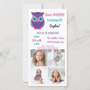 Kinder Owl Birthday Party Animal Photo Invitation