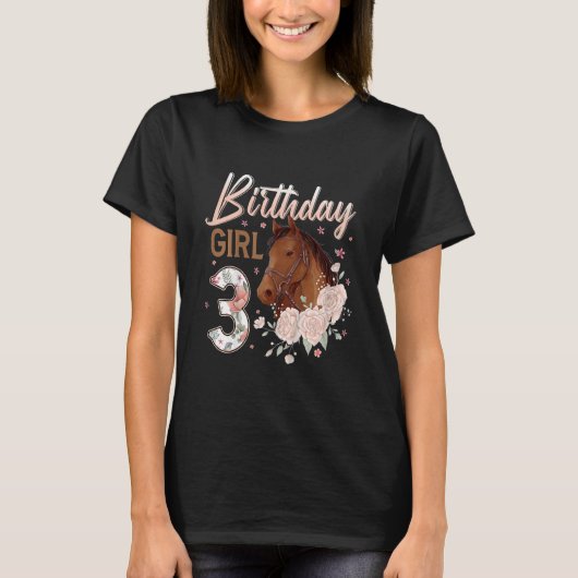 Kinder paard 3th Birthday Girl B dag 3 T-shirt (Voorkant)
