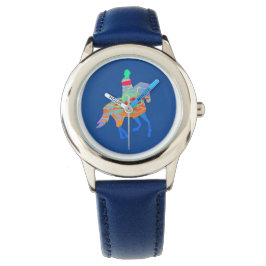 Kinder Paard en ruiter op blauw polshorloge Horloge