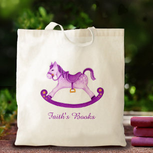 Kinder paardenpaard paars gele bibliotheekzak tote bag