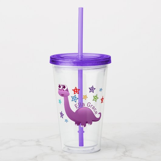 Kinder Paarse Dinosaur Persoonlijk Acryl Drinkbeker (Voorkant)