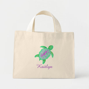 Kinder paarse en groene schildpaddenstoel mini tote bag