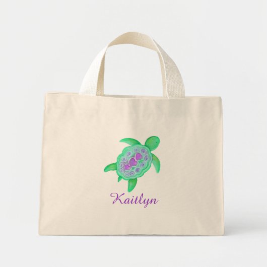 Kinder paarse en groene schildpaddenstoel mini tote bag (Voorkant)