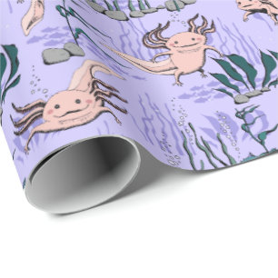 Kinder Paarse & Groene Onderwater Axolotl Tekening Cadeaupapier