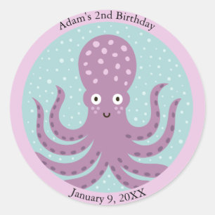 Kinder Paarse Octopus Onder het Zee Verjaardag Ronde Sticker