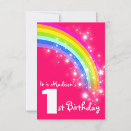 Kinder paarse regenboog 1e verjaardag Uitnodiging
