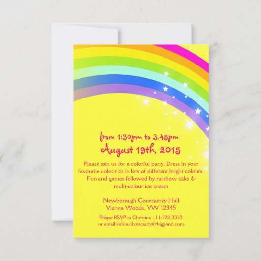 Kinder paarse regenboog 1e verjaardag Uitnodiging (Achterkant)