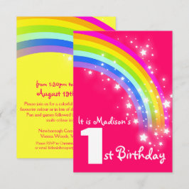 Kinder paarse regenboog 1e verjaardag Uitnodiging