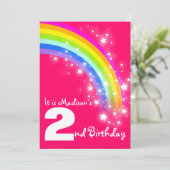 Kinder paarse regenboog 2e verjaardag uitnodiging (Staand voorkant)