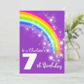 Kinder paarse regenboog - zevende verjaardag kaart (Staand voorkant)
