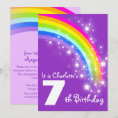 Kinder paarse regenboog - zevende verjaardag kaart (Voorkant / Achterkant)
