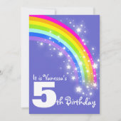 Kinder paarse roze regenboog vijfde verjaardag kaart (Voorkant)