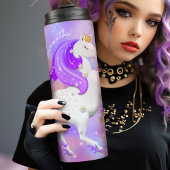 Kinder Paarse Snoep Floss Unicorn met Flowers Ther Thermosbeker