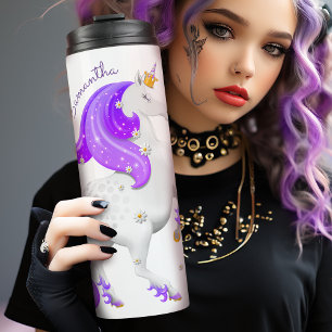 Kinder Paarse Unicorn met Flowers Thermal Tumbler Thermosbeker