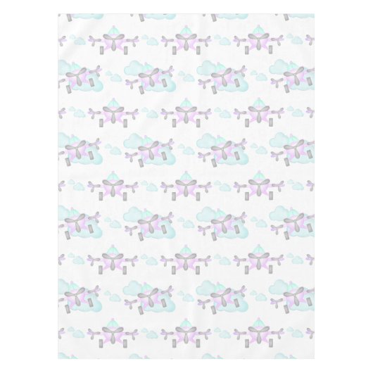 Kinder Paarse Vliegtuig Vliegende Luchtvaart Verja Tafelkleed (Voorkant)