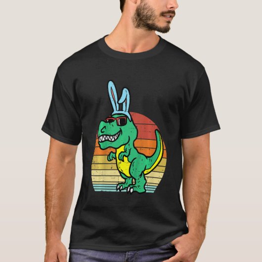 Kinder paasboomkorren Bunny Sunset Retro Dinosaur T-shirt (Voorkant)
