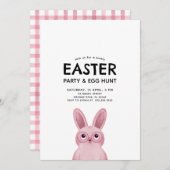 Kinder paasfeest met roze konijntje met een bril kaart (Voorkant / Achterkant)