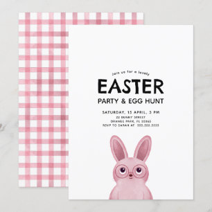 Kinder paasfeest met roze konijntje met een bril kaart