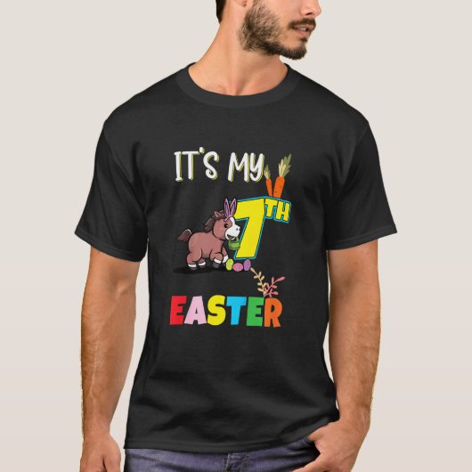 Kinder paashunt 7th Birthday Cute Easter Hors T-shirt (Voorkant)