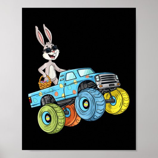 Kinder Paaskonijn Rijden Monster Truck Fun Boys G Poster (Voorkant)