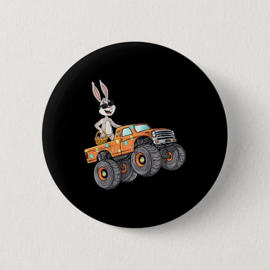 Kinder Paaskonijn Rijden Monster Truck Fun Boys G Ronde Button 5,7 Cm (Voorkant)