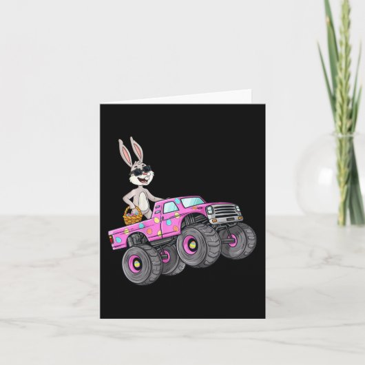 Kinder Paaskonijn Rijden Monster Truck Leuke Meisj Kaart (Voorkant)