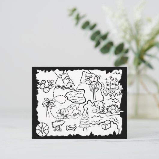 Kinder Pagina voor het kleuren van de Treasure Map Briefkaart (Staand voorkant)