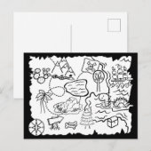 Kinder Pagina voor het kleuren van de Treasure Map Briefkaart (Voorkant / Achterkant)