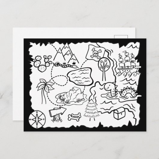 Kinder Pagina voor het kleuren van de Treasure Map Briefkaart (Voorkant / Achterkant)