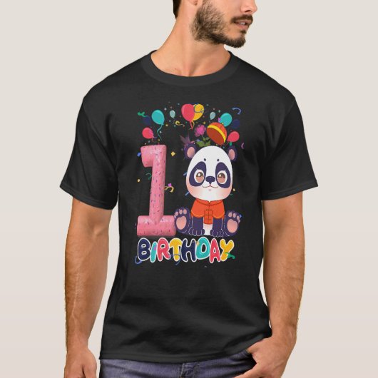 Kinder Panda Birthday 1 jaar oude jongen 1e Panda T-shirt (Voorkant)