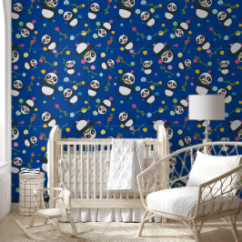 Kinder panda polka dot patroon blauwe achtergrond behang