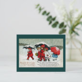 Kinder paraplu's in de sneeuw feestdagenkaart (Staand voorkant)